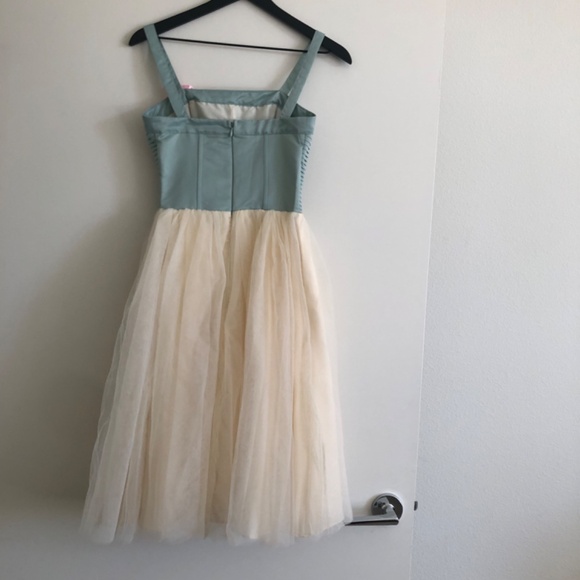 Unique Vintage Sage & Ivory Tulle Swing Cocktail Dress, XS, NWT - Picture 3 of 11